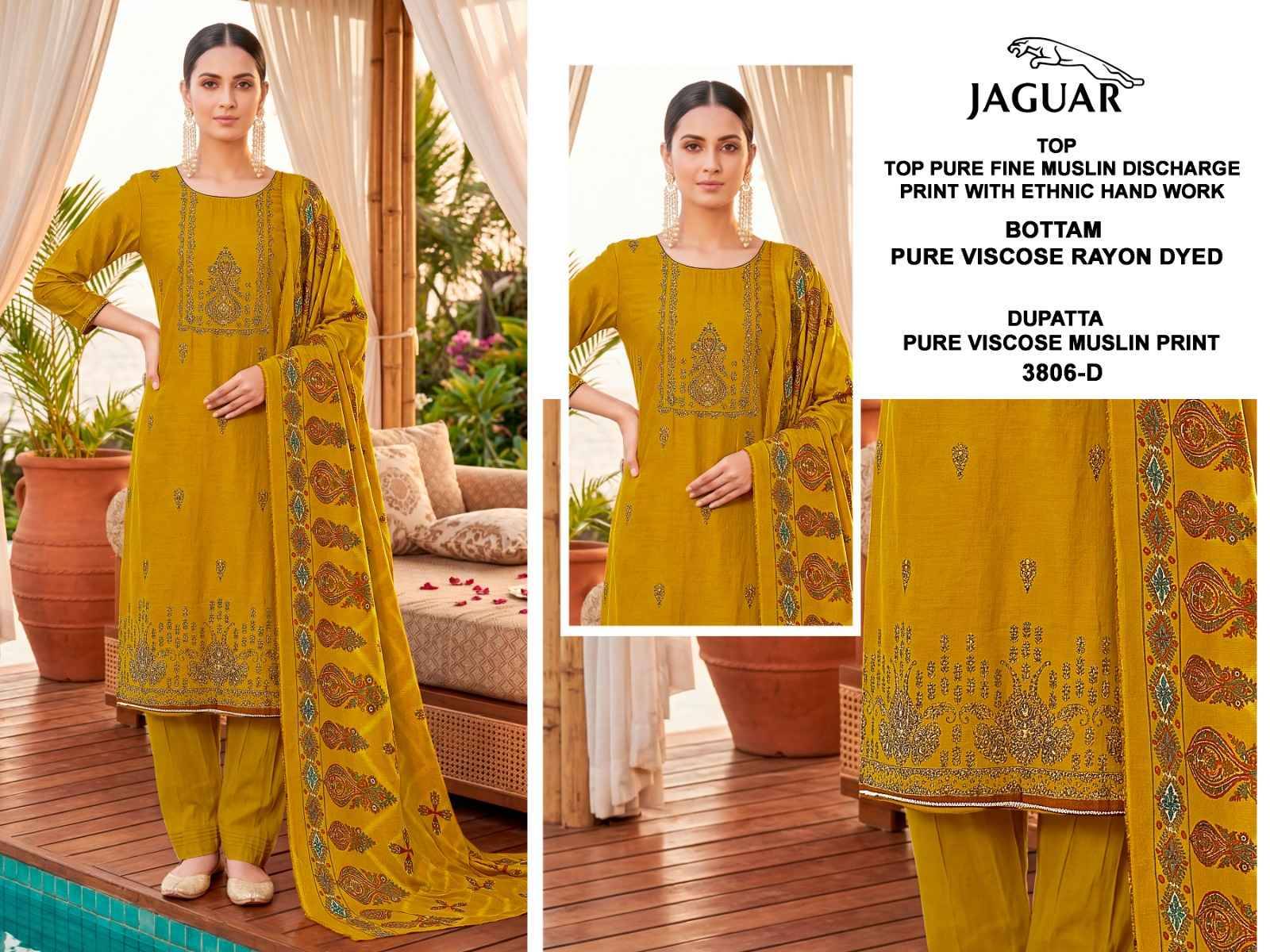 JAGUAR - 3806 Series By BIPSON PRINTS Beautiful Stylish Festive Suits Fancy Colorful Casual Wear & Ethnic Wear & Ready To Wear Pure Visocse Muslin Print With Embroidered Dresses At Wholesale Price